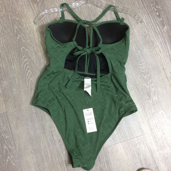 NEW Cupshe Green Textured One-Piece Swimsuit Size Medium Tie Back Molded Cups - Picture 4 of 6